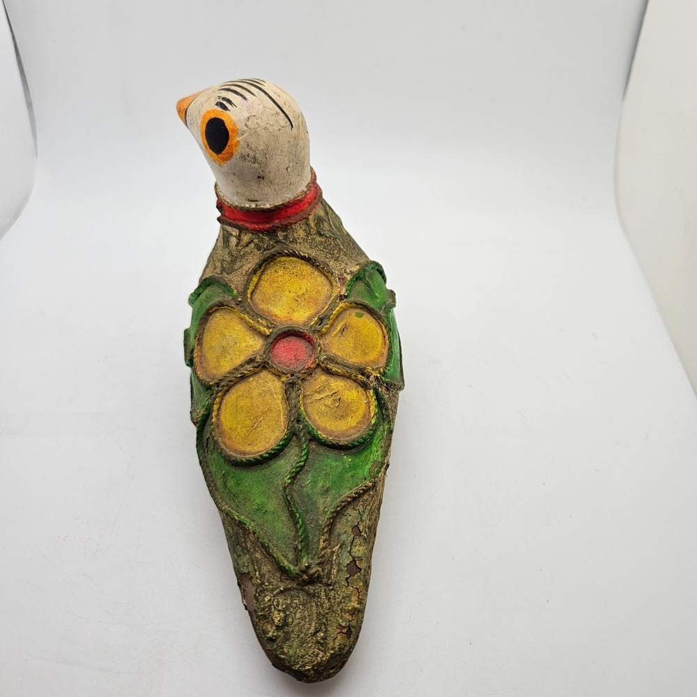 Vintage Folk Art Bird‎ Figurine Hand Painted Clay Pottery Flower Decor - Picture 3 of 9